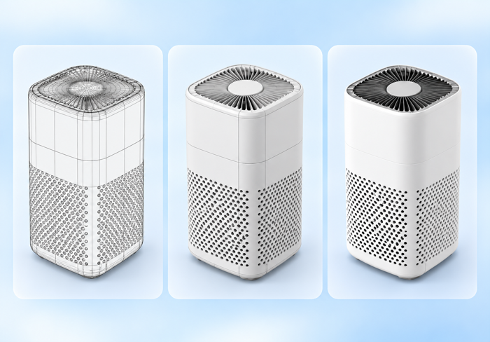 智能空气净化器从工程线框转化为成品模型